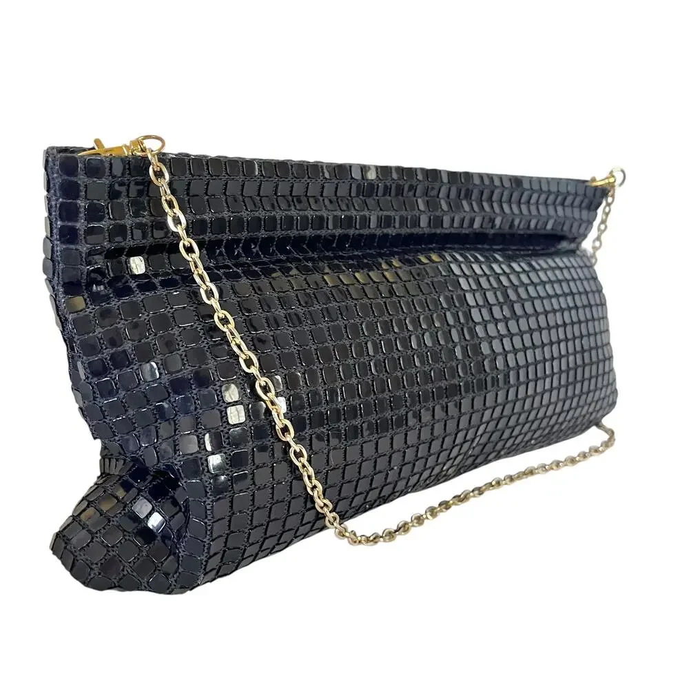Vintage Lumured Navy Blue Luma Mesh Crossbody Clutch Frame Handbag Evening Bag